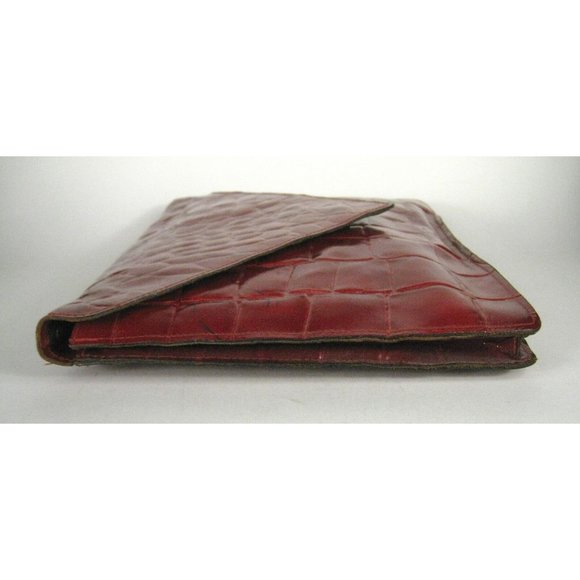 Italian Clutch Handbag Red Leather Made Italy Size 13 x 10 1/2 Inches Lined